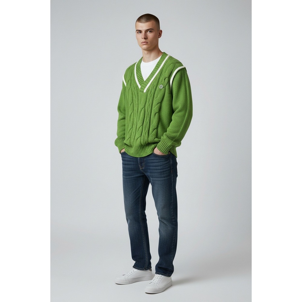 ARGUECULTURE‎ Mens Green Twisted Embossed Knit Sweater XL Cabincore (FLAW) KPOP